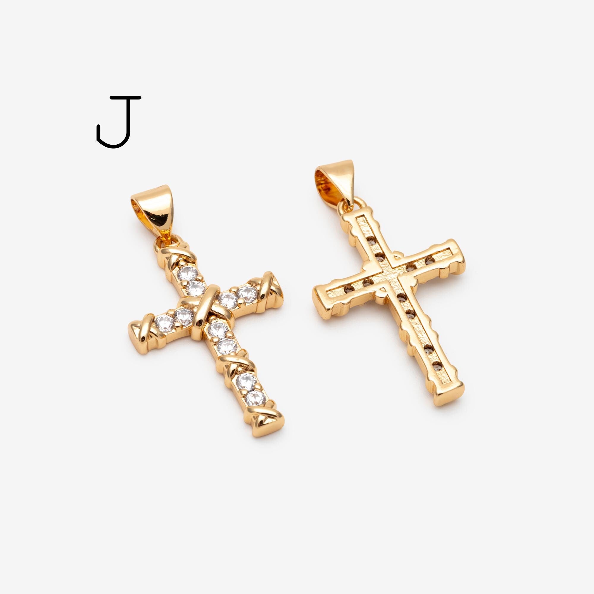 4pcs CZ pave Gold Cross Pendant, Christian Cross Pendant, Snake Charms, Ankh, Jewelry Supplies (GB-2288)